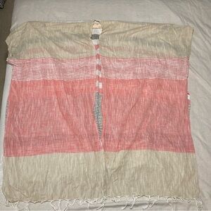 Oso Casuals 100% Cotton Beach Coverup in Beige & Peach with Stripes and Fringe